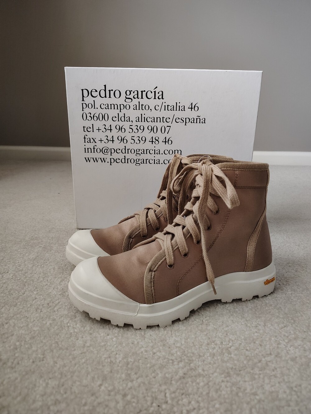 NWT Pedro Garcia Vesta Camel Chunky Lugs Satin High Top Sneakers